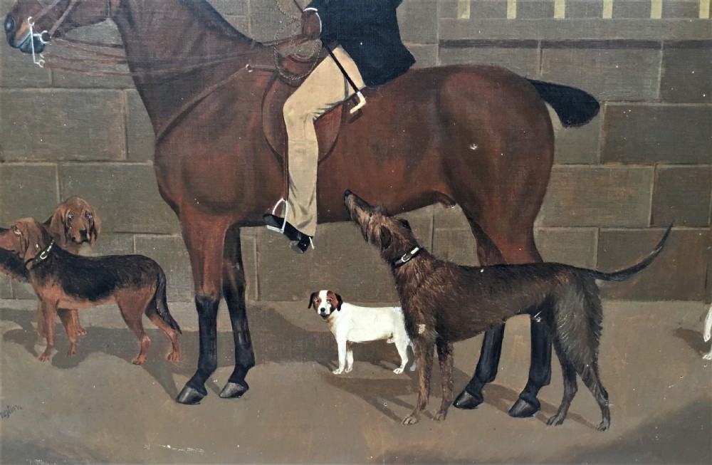 C19th oil painting of a horse and dogs by W J Howden View II