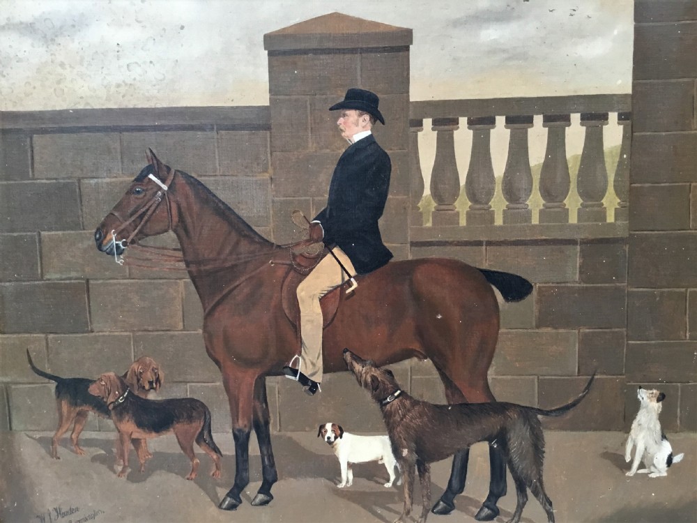 C19th oil painting of a horse and dogs by W J Howden View III