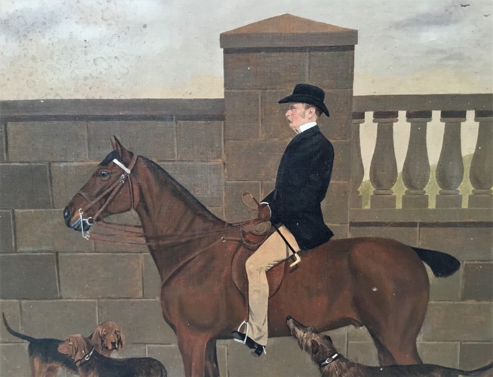 C19th oil painting of a horse and dogs by W J Howden View IV