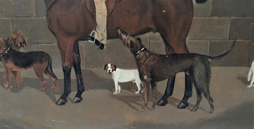 C19th oil painting of a horse and dogs by W J Howden View VII
