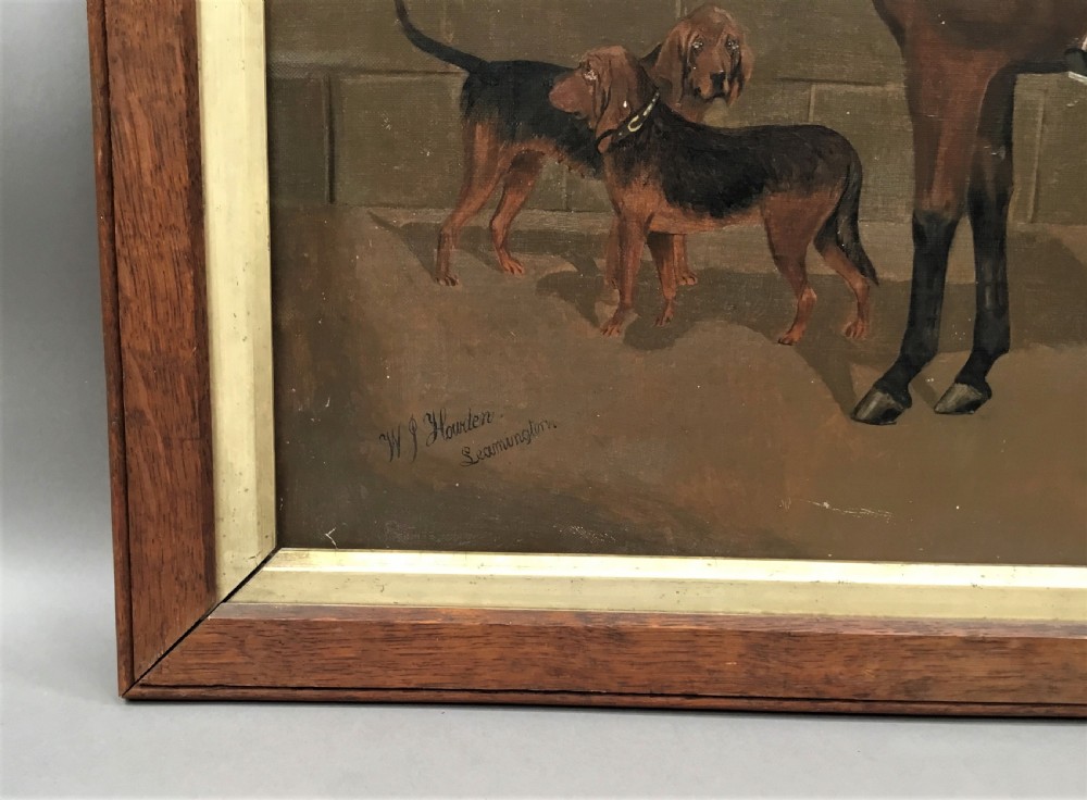 C19th oil painting of a horse and dogs by W J Howden View X