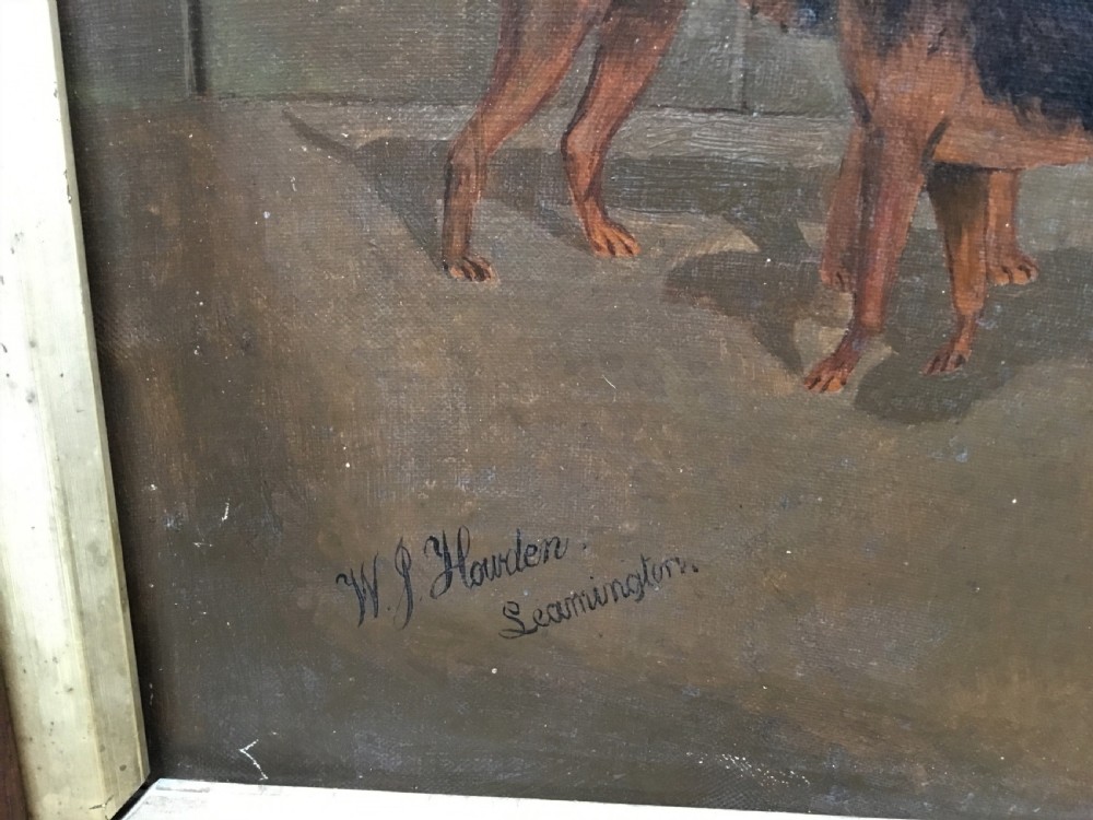 C19th oil painting of a horse and dogs by W J Howden View XI