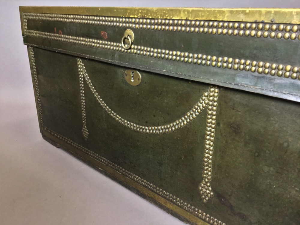 C19th large leather and brass camphor trunk View VI