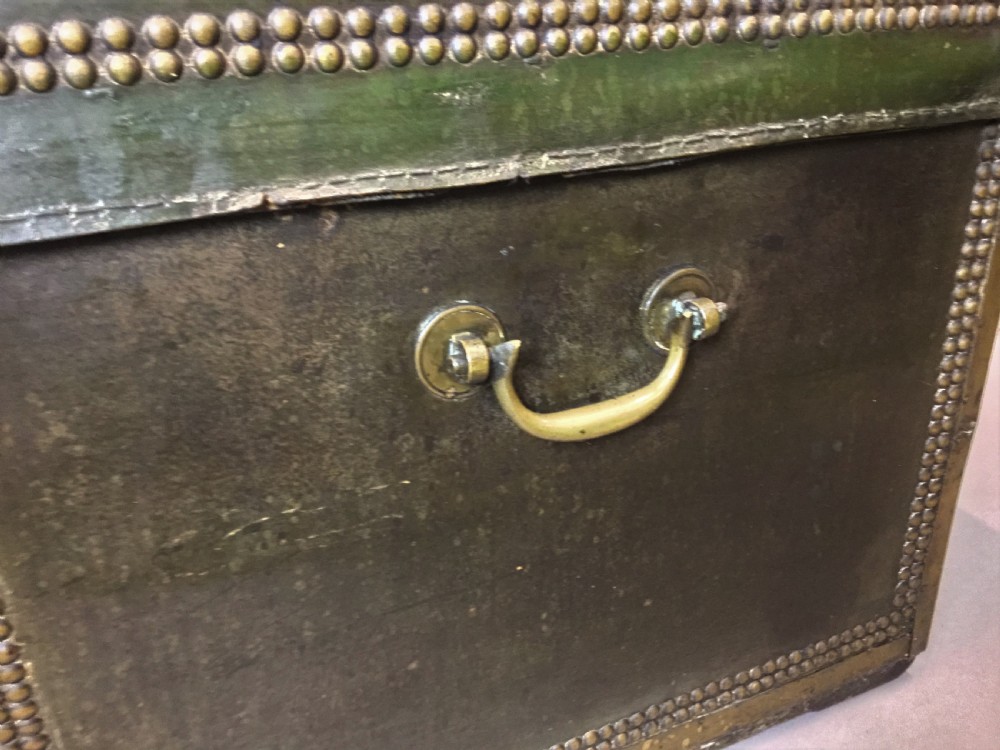 C19th large leather and brass camphor trunk View XXIX