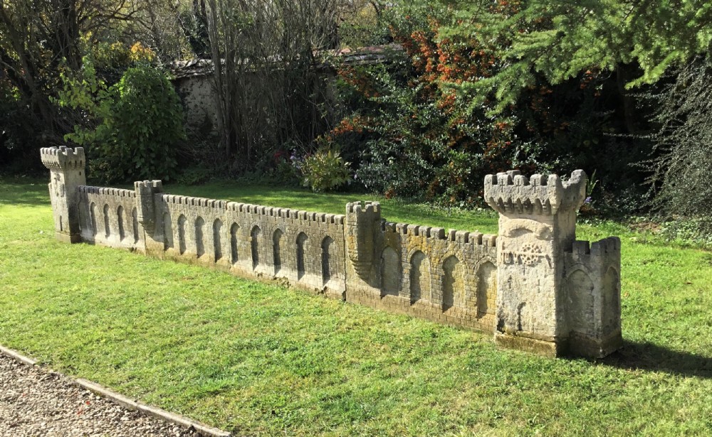Magnificent late C18th carved stone 19ft scale replica of a castle / chateau wall View II