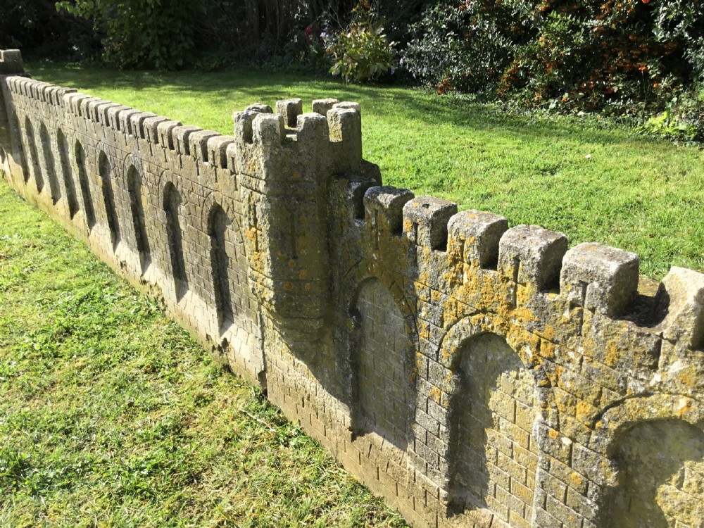 Magnificent late C18th carved stone 19ft scale replica of a castle / chateau wall View III