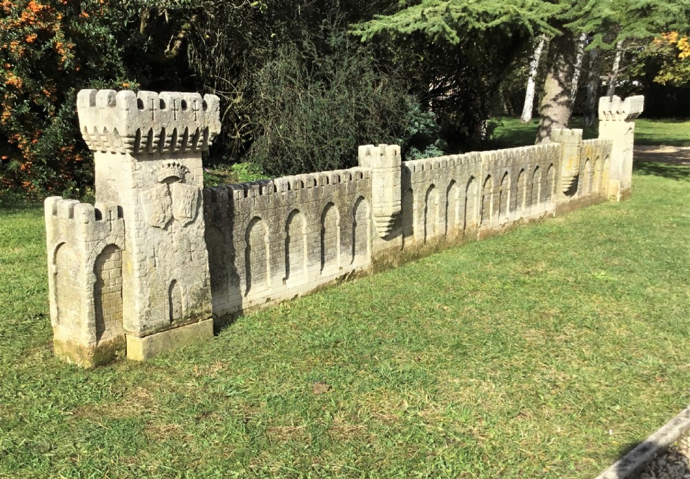 Magnificent late C18th carved stone 19ft scale replica of a castle / chateau wall View V