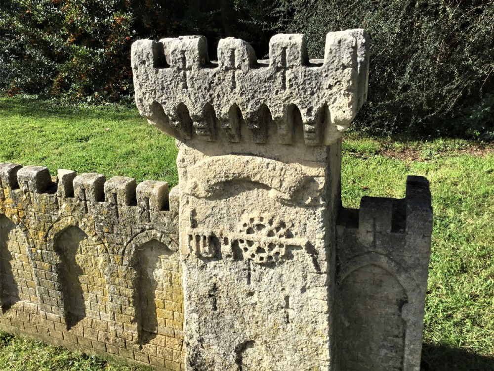 Magnificent late C18th carved stone 19ft scale replica of a castle / chateau wall View VIII