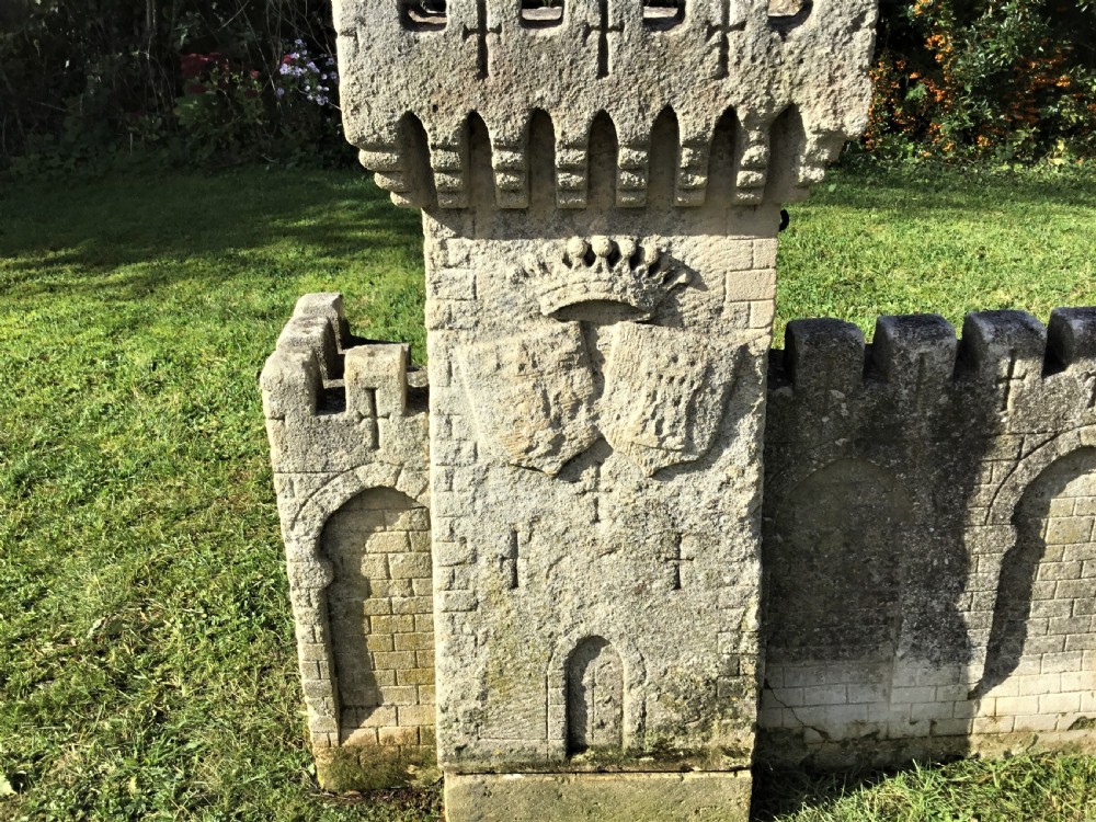 Magnificent late C18th carved stone 19ft scale replica of a castle / chateau wall View X