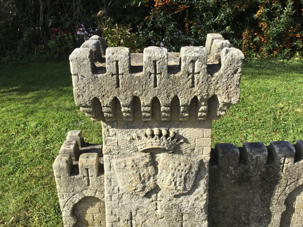 Magnificent late C18th carved stone 19ft scale replica of a castle / chateau wall View XIX