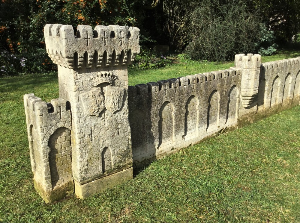 Magnificent late C18th carved stone 19ft scale replica of a castle / chateau wall View XXI