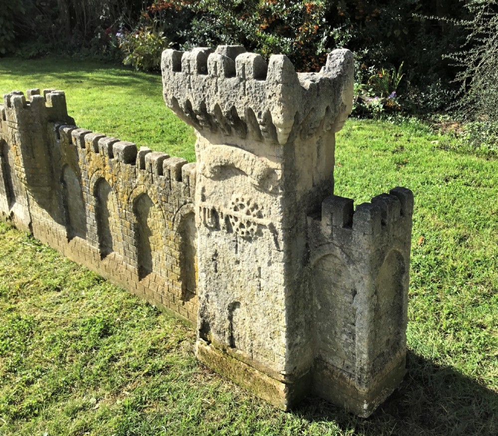 Magnificent late C18th carved stone 19ft scale replica of a castle / chateau wall View XXV