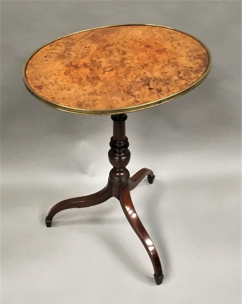 George III burr yew tripod wine table