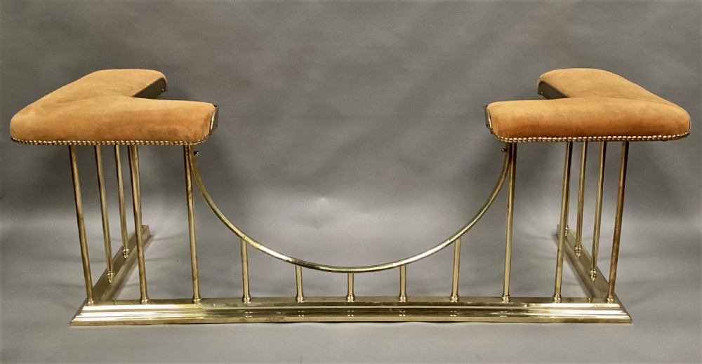 C19th brass club fender newly upholstered View II