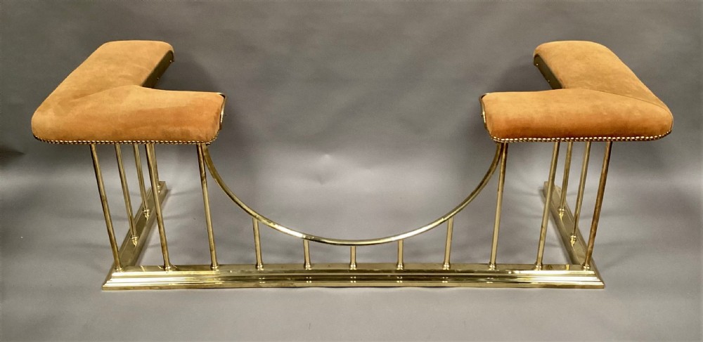 C19th brass club fender newly upholstered View III