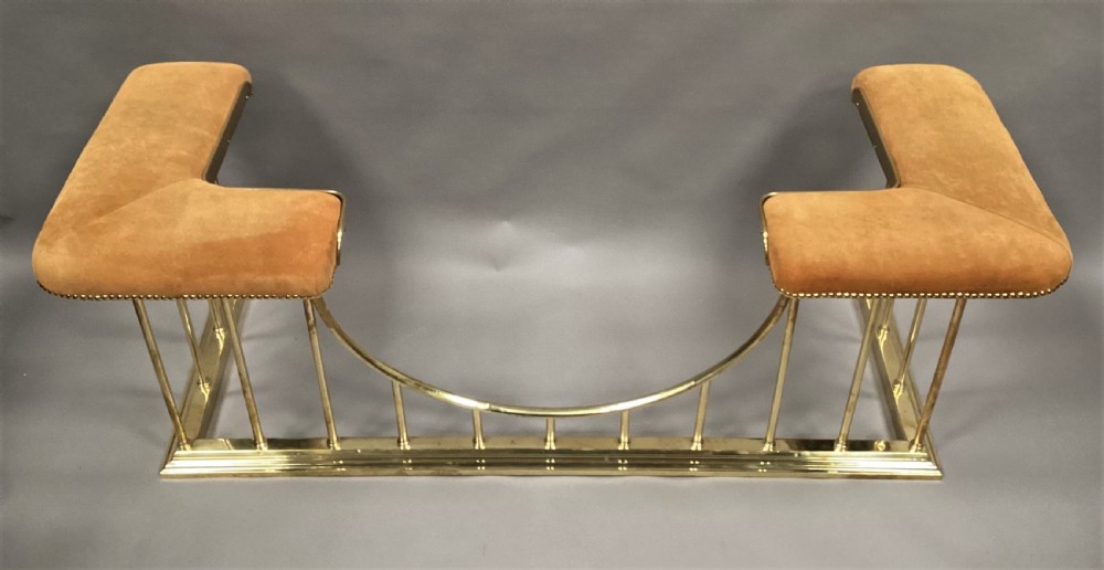C19th brass club fender newly upholstered View IV