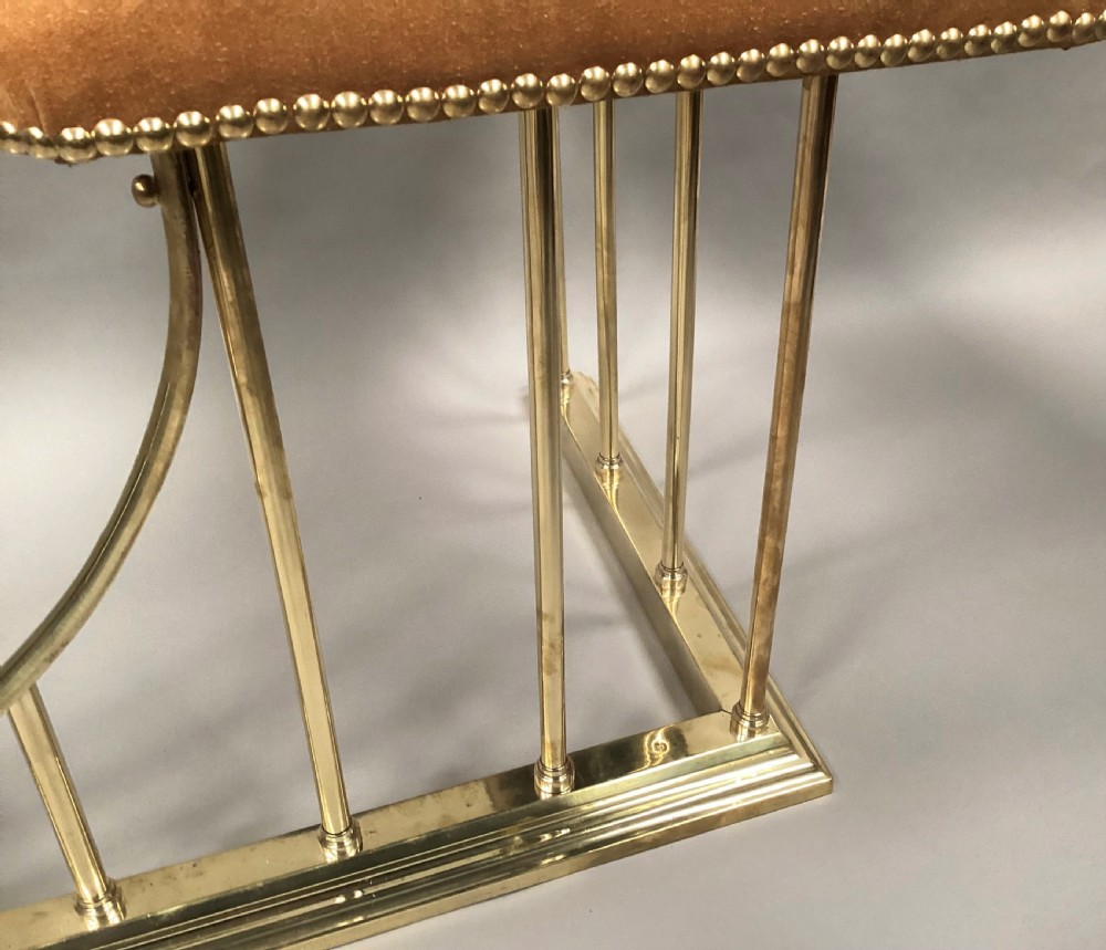 C19th brass club fender newly upholstered View IX