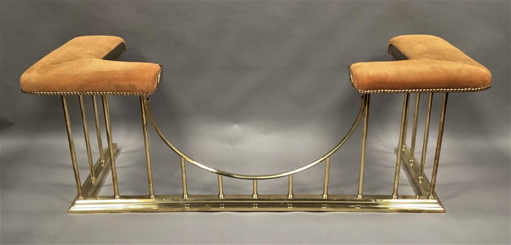 C19th brass club fender newly upholstered View X
