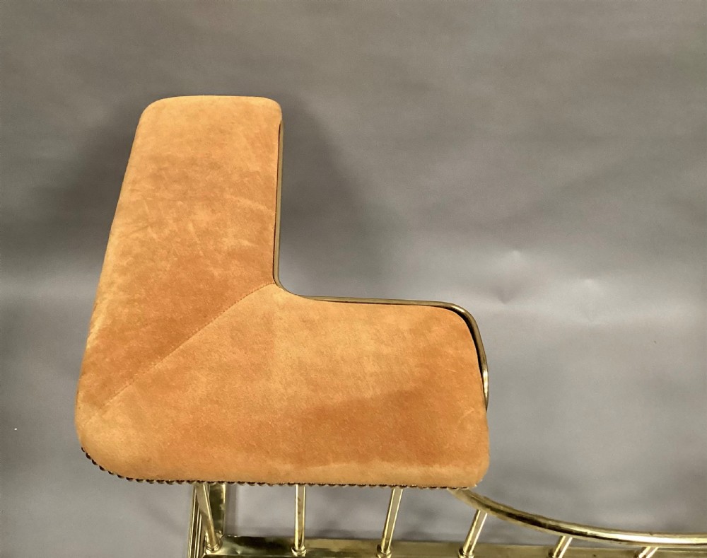 C19th brass club fender newly upholstered View XI