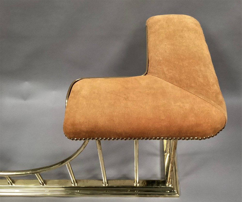 C19th brass club fender newly upholstered View XIII