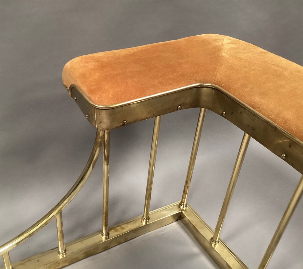 C19th brass club fender newly upholstered View XVII