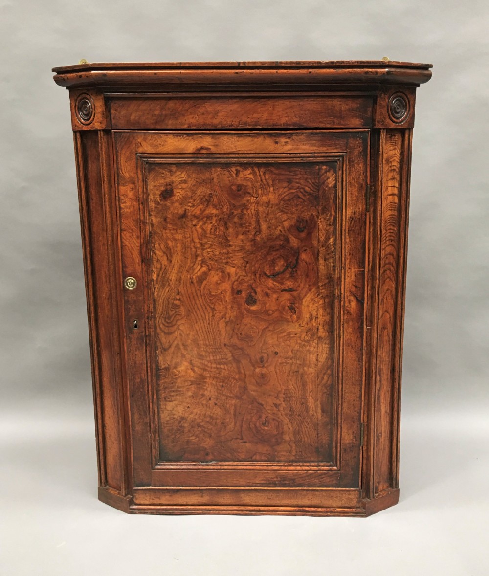 Late Georgian burr elm hanging corner cupboard View III