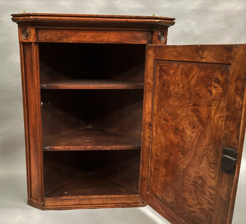 Late Georgian burr elm hanging corner cupboard View VII