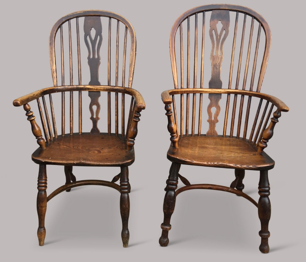 C19th ash and elm set of 10 Windsor armchairs View XI
