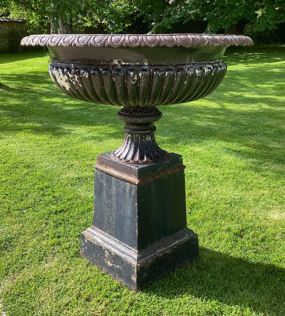 C19th very large cast iron garden urn; of good classical tazza form