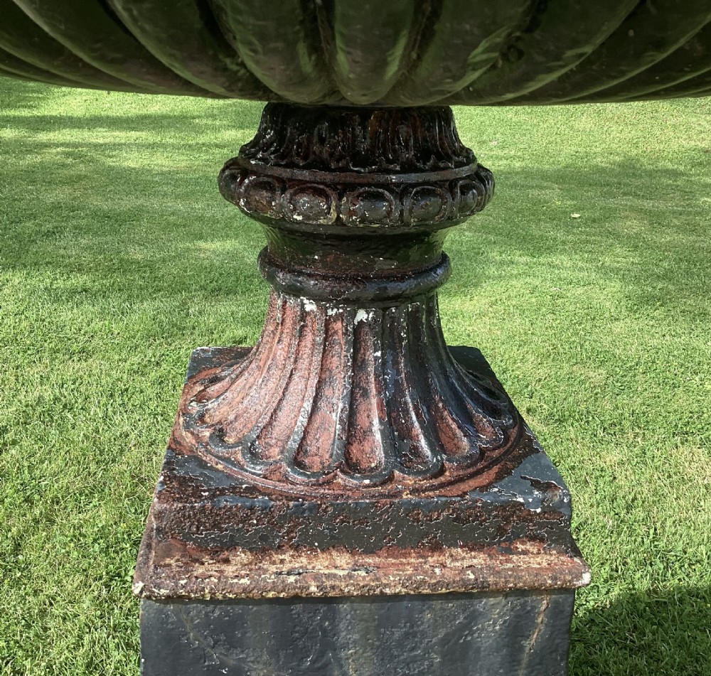 C19th very large cast iron garden urn; of good classical tazza form View VI
