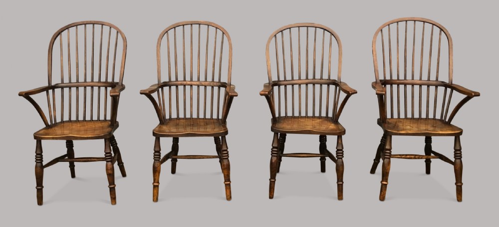 C19th set of 4 ash & elm West Country high back Windsor chairs; with Provenance 
