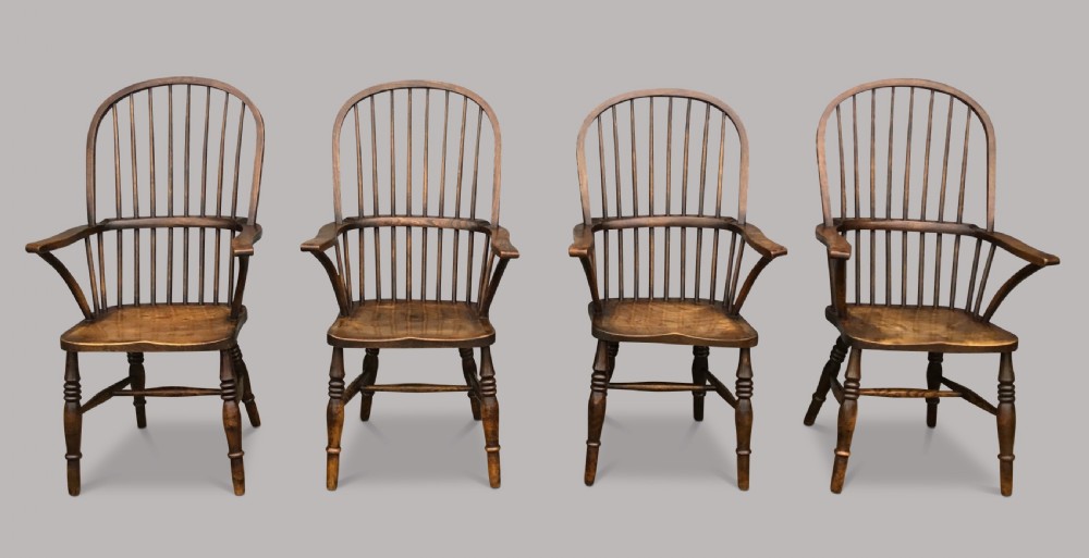 C19th set of 4 ash & elm West Country high back Windsor chairs; with Provenance  View VII