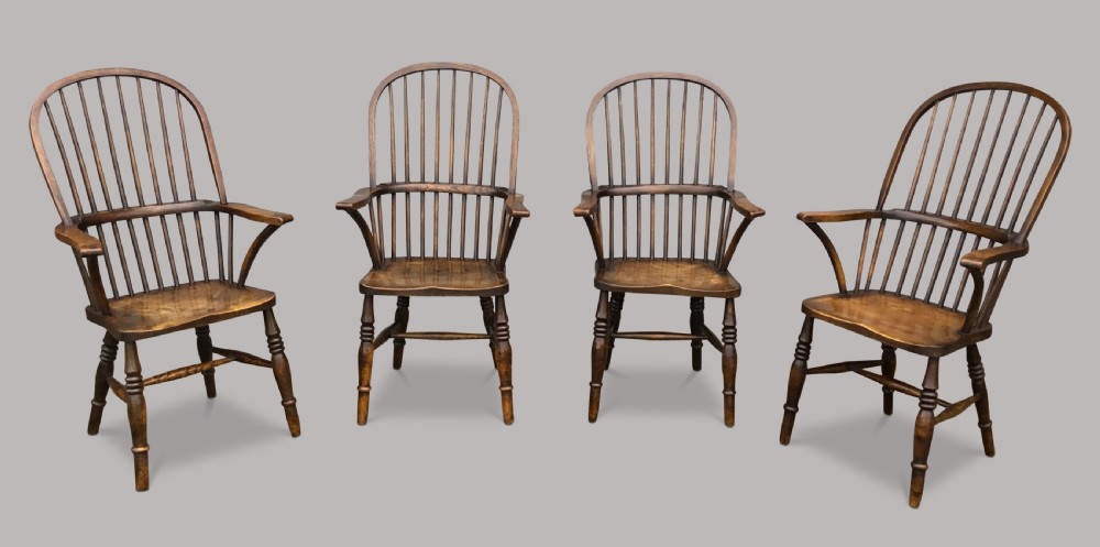 C19th set of 4 ash & elm West Country high back Windsor chairs; with Provenance  View VIII