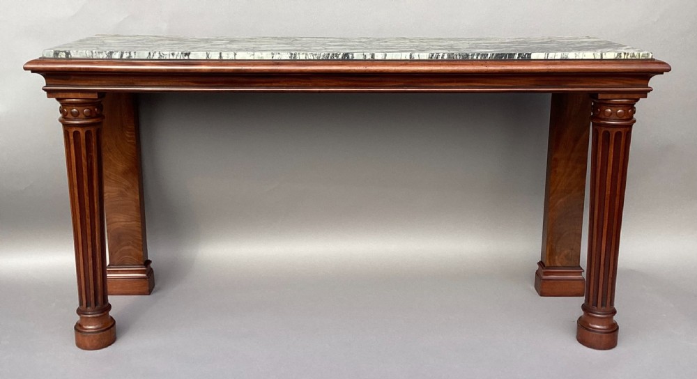 George IV mahogany marble top console side table; of unusual neo-classical form View III