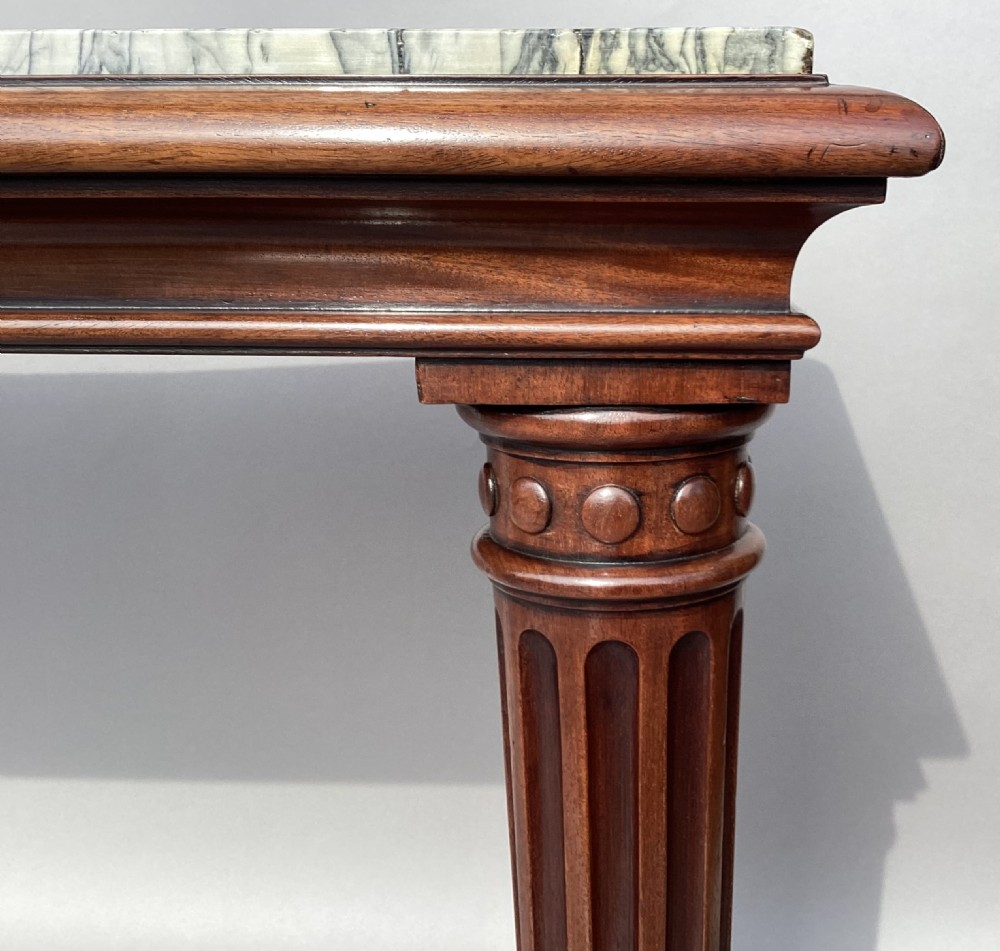 George IV mahogany marble top console side table; of unusual neo-classical form View VI