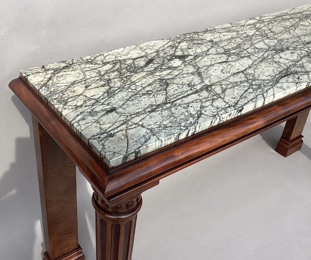 George IV mahogany marble top console side table; of unusual neo-classical form View XVIII