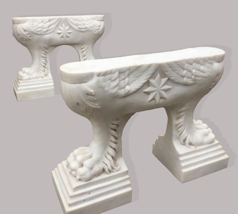 An 18th-century Italian rectangular marble coffee table featuring pietre dure specimen stone inlay and carved lion-paw pedestal supports. View VIII