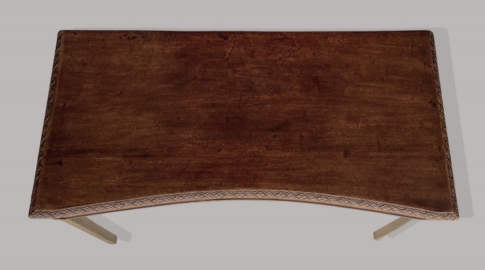 A George III mahogany side table featuring a rectangular carved-edge top, plain frieze, and straight legs. View III