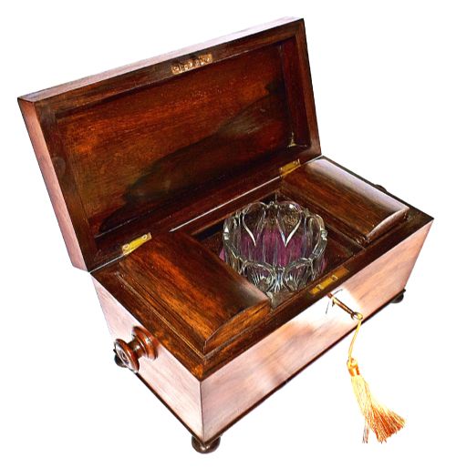 William IV Sarcophagus shaped Tea Caddy with Mixing Bowl & Key, circa 1835