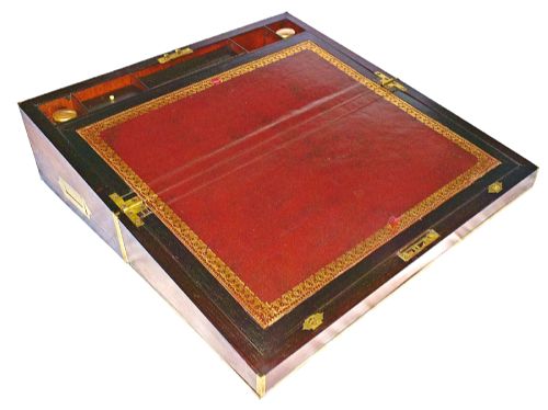 Regency Writing Slope with Inkwells, Secret Drawers & Key