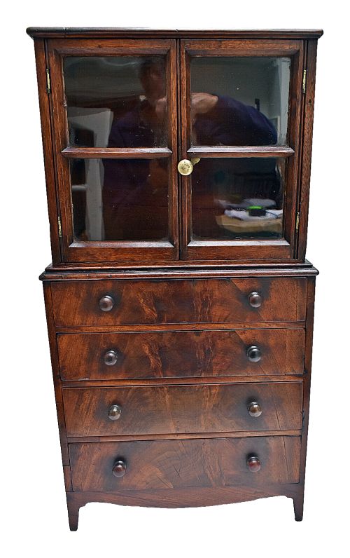 Georgian Apprentice Made Chest of Drawers with Removable Glazed Top, Circa 1825