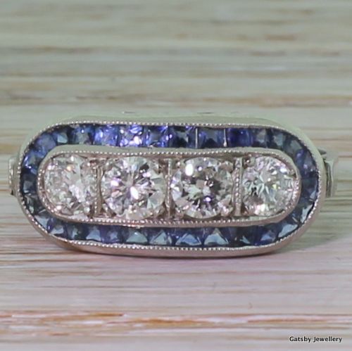 fig 1. Art Deco 0.80 Carat Diamond & French Cut Sapphire Cluster Ring, circa 1940