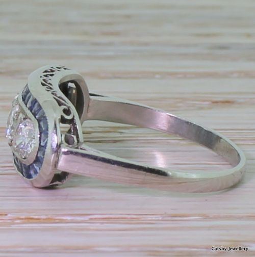 fig 2. Art Deco 0.80 Carat Diamond & French Cut Sapphire Cluster Ring, circa 1940