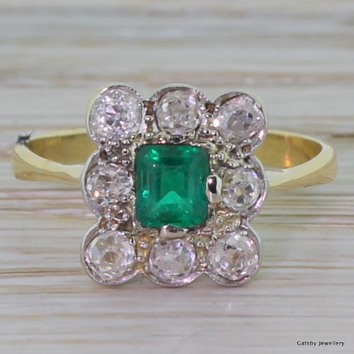 fig 1. Edwardian Emerald & Old Cut Diamond Cluster Ring, circa 1910