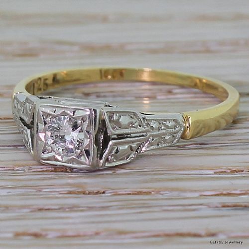 Art Deco 0.20 Carat Diamond Engagement Ring, Circa 1935
