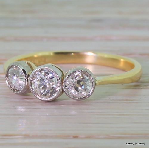 Art Deco 0.75 Carat Old Cut Diamond Trilogy Ring, Circa 1920
