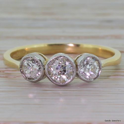 fig 1. Art Deco 0.75 Carat Old Cut Diamond Trilogy Ring, circa 1920