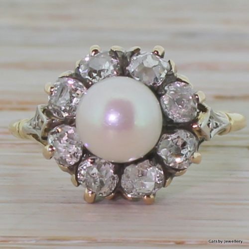 fig 1. Early Victorian Pearl & Old Cut Diamond Cluster Ring, circa 1850