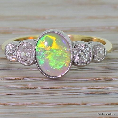 fig 1. Art Deco Opal & Diamond Five Stone Ring, circa 1935
