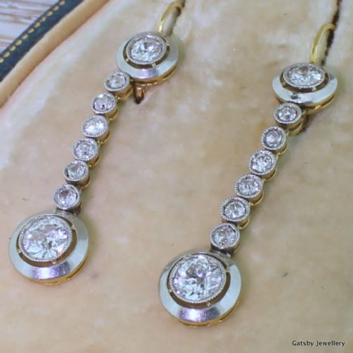 Edwardian 2.00 Carat Old Cut Diamond Drop Earrings, Circa 1915
